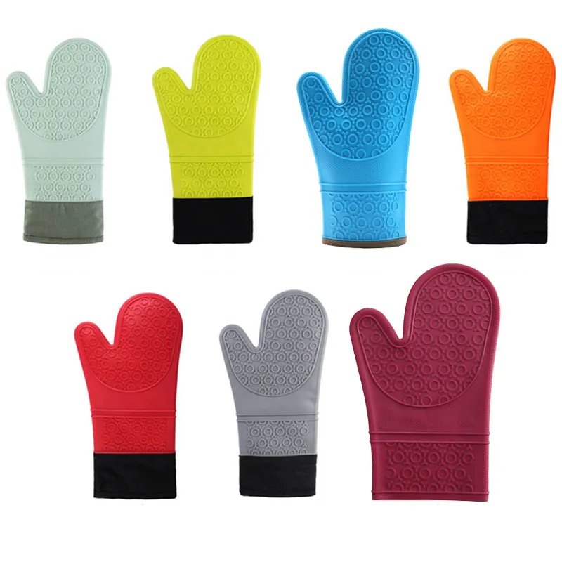 Long Flat Silicone Cotton Gloves OEM Microwave Oven Silicone Gloves Household Double-layer Cotton Silicone Insulation Gloves