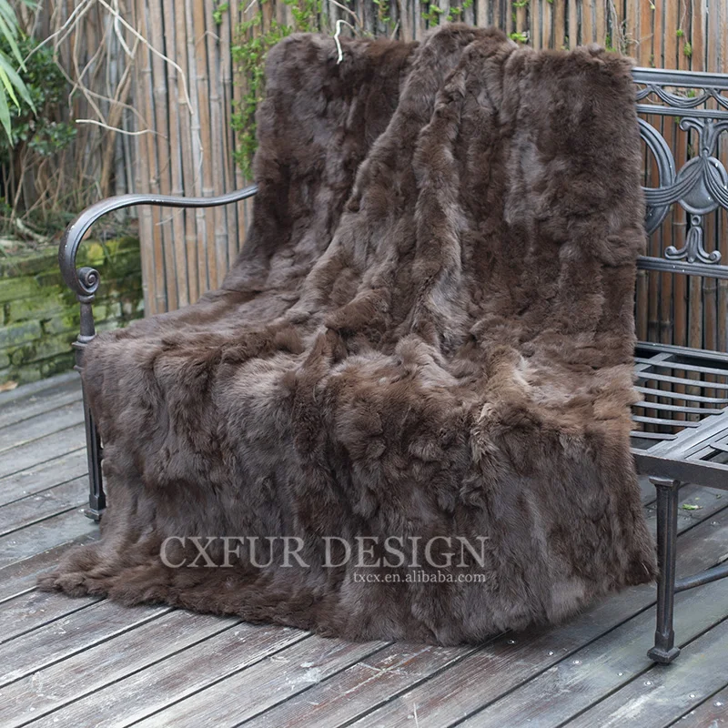 CX-D-11C Patchwork Home Decor Real Rabbit Fur Throw Blanket Shawl
