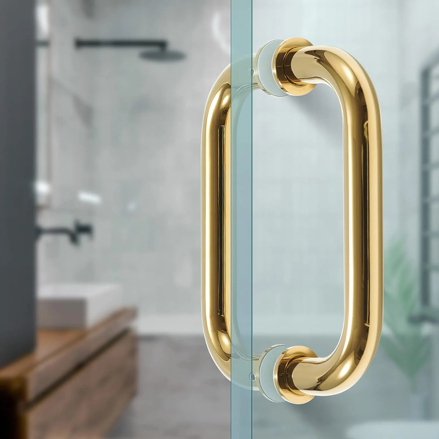 Foshan shower room handle 1 inch stainless steel round tube L-shaped handle glass door handle