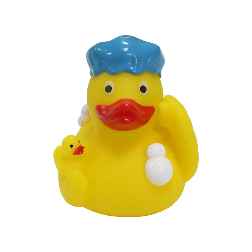 Hot Selling PVC Yellow Rubber Duck Cute Mom Duck in a Blue Hat Manufacturer Customized Floating Baby Bath Duck Toys