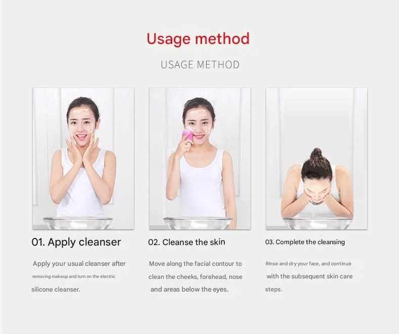 Mini Electric Silicone Face Cleaning Brush Spa Ultrasonic Face Scrubber Massager Sonic Vibrating Facial Cleansing Brush