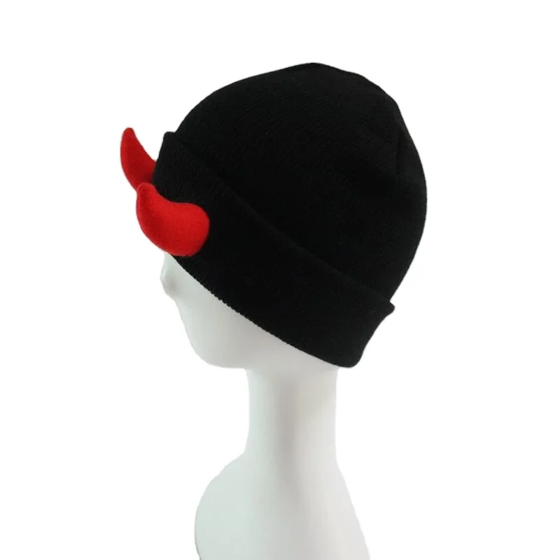 Winter Autumn Multicolor Custom Halloween Kopfschmuck Stretchy Stuffed Unisex Funny 3D Horns Devil Horn Beanie