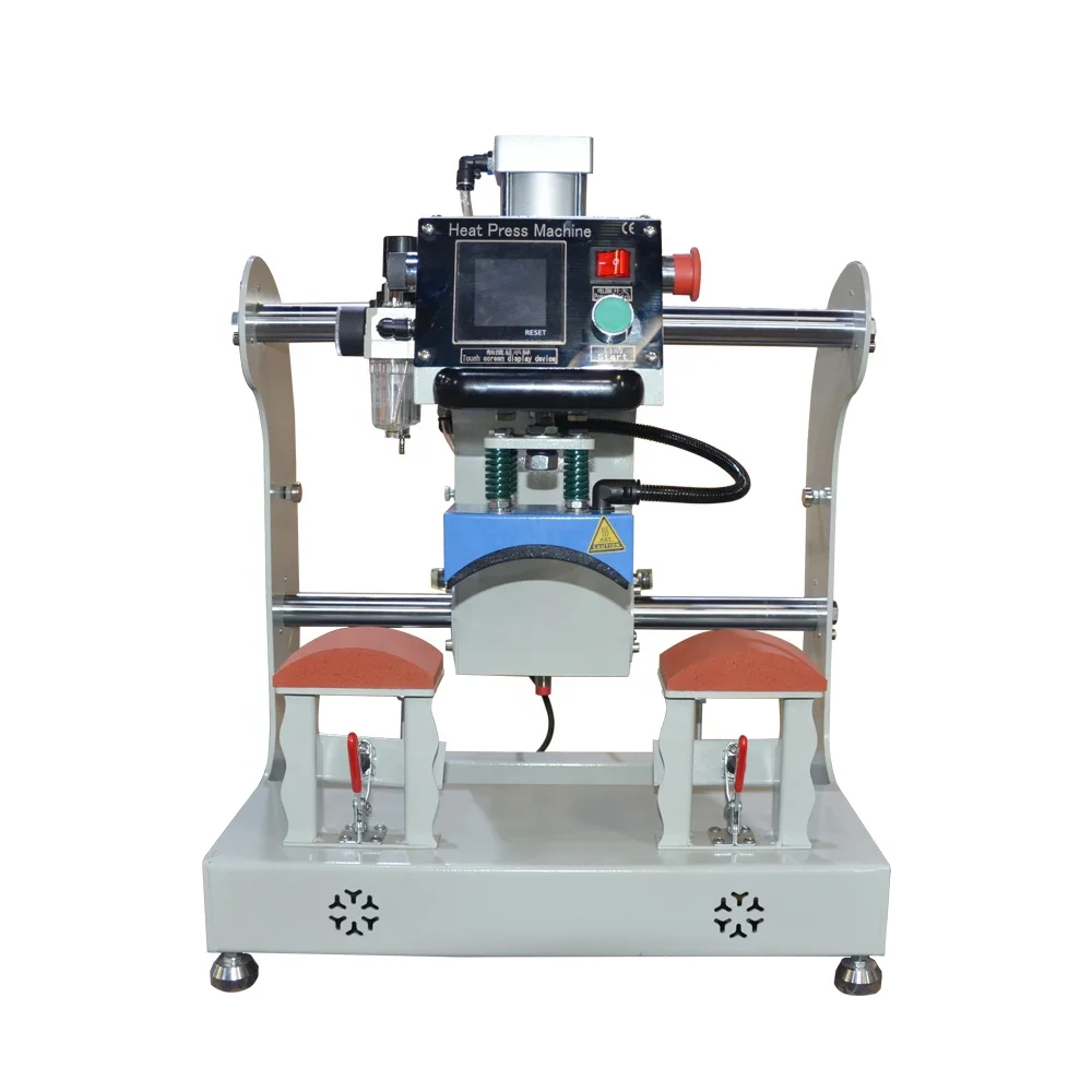 double station air compressed neck logo label automatic heat press machine 12x12cm for sleeve labeling sublimation