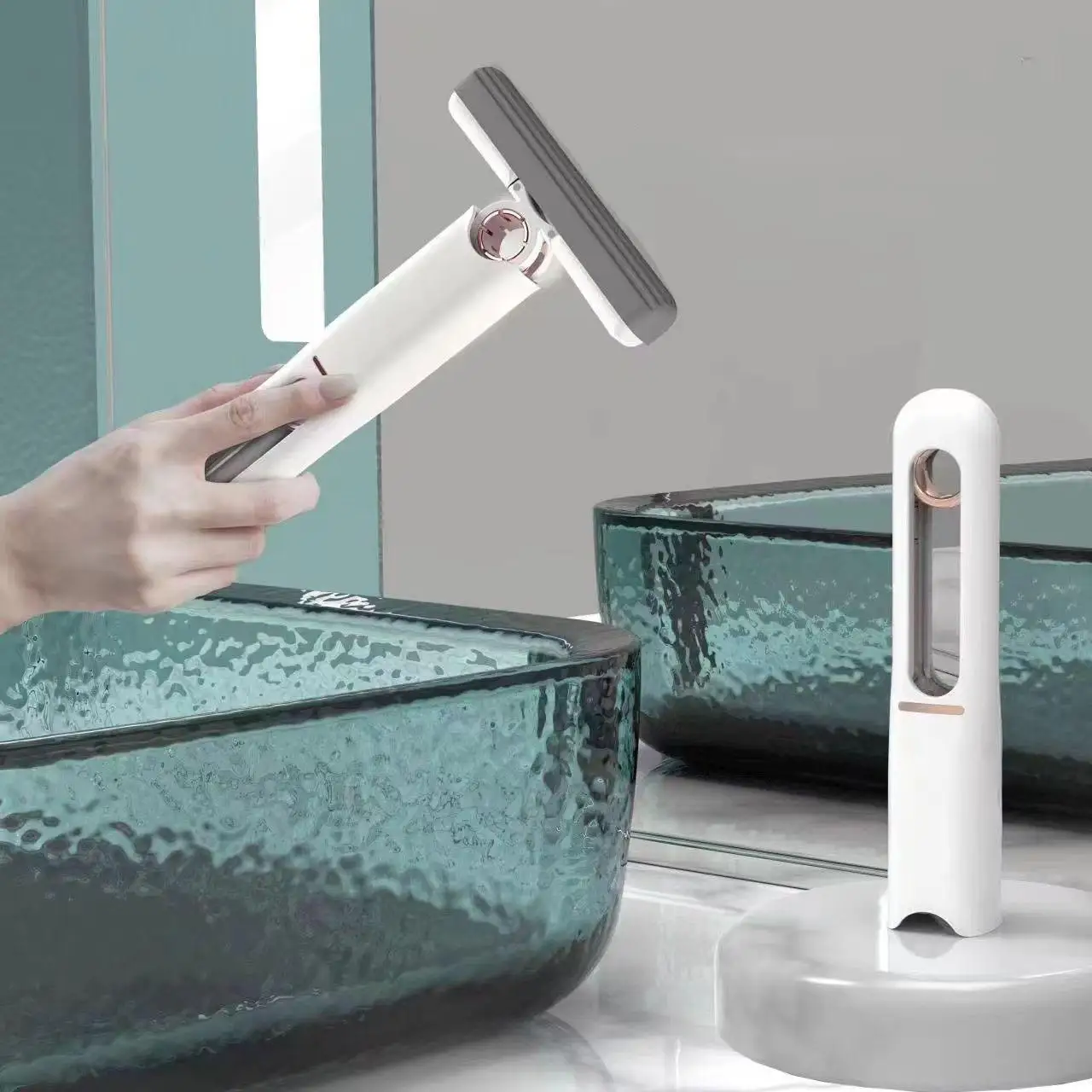 Mini Portable Mop Hands-Free Washing Sponge Mop Self-Squeeze Mini Cleaner Mop