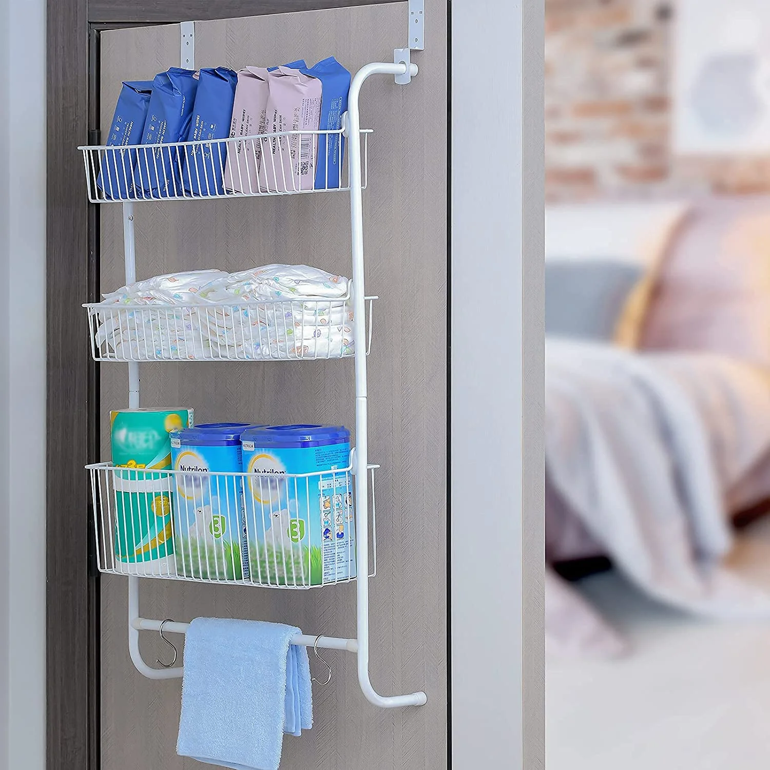 Over The Door Pantry Organizer 3 Tier Hanging Wire Storage Basket Spice Rack Organizer Kitchen Shelf with Hooks