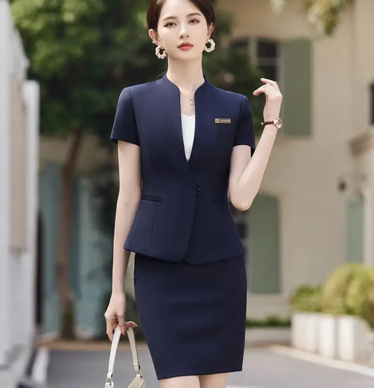 2024 new short skirt set, work clothes slim fit, slimming hotel front desk reception work clothes women suits office formal