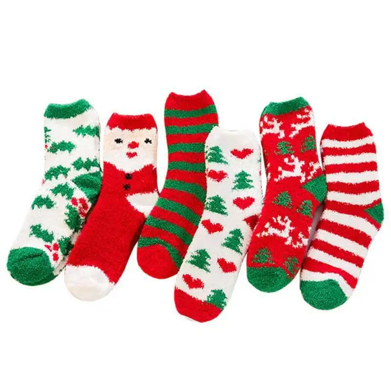 Wholesale autumn and winter new warm and thick coral fleece cute towel sleeping christmas socks
