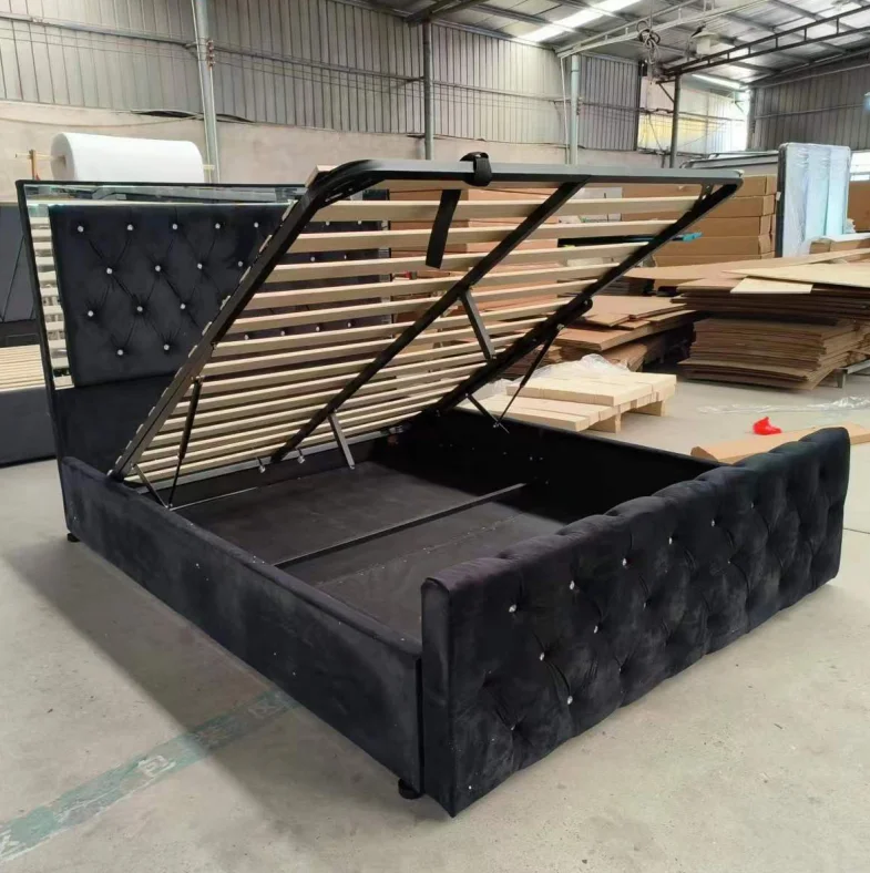 Stock New Design Latest Hotel Home Bedroom Furniture Modern Italy Style King Queen Size Double Upholstered Luxury Gas Lift Bed