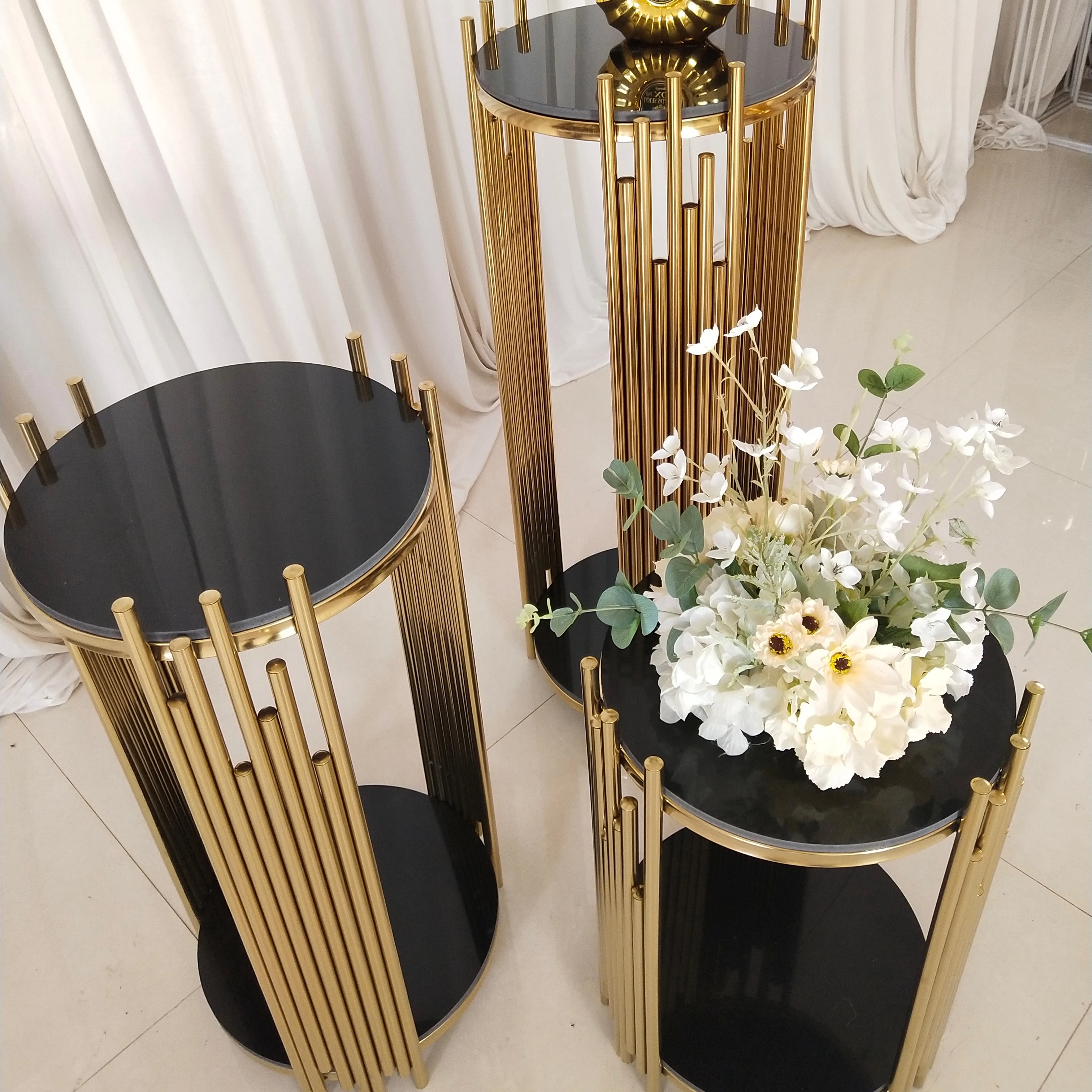 hexagonal shape stand Wedding Backdrop Design Stainless Steel Gold Arch Backdrop Party Frame 230118