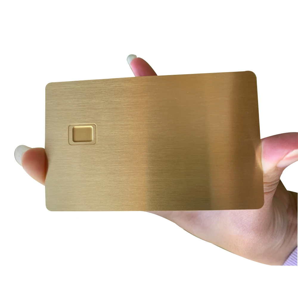 Credit Card Size 0.8mm Gold Brushed Metal Credit Card Stainless Steel Brass Metal Card with emv chip slot