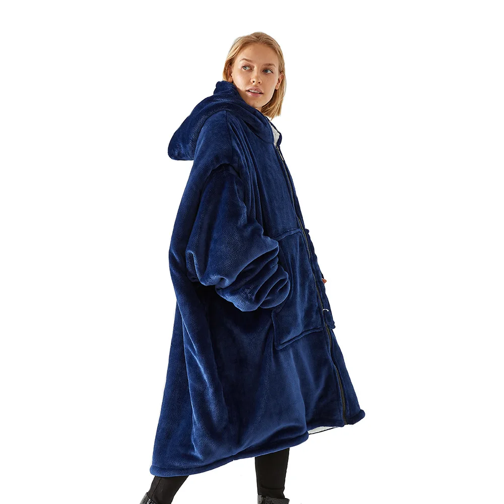 2022 Winter New Design Fashionable Oversize Comfy zipper soft Family Fleece Flannel Wearable Lazy Blanket Hoodie