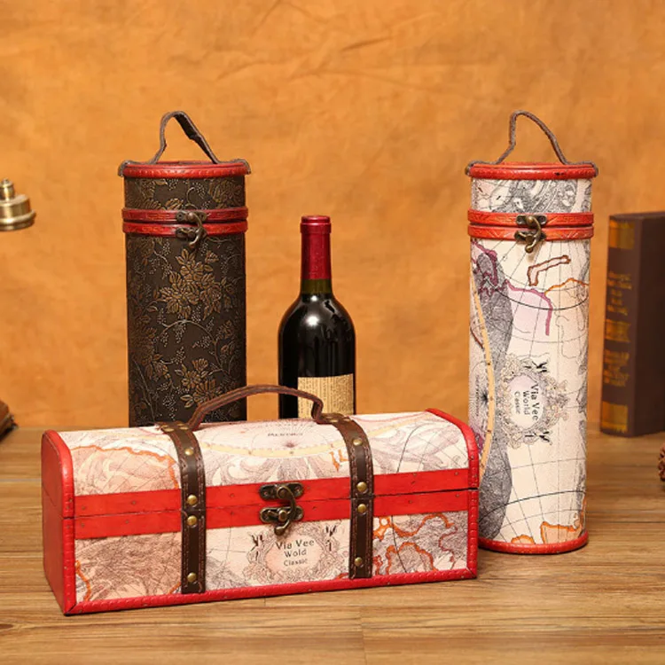 Customize Retro Style Wood Box Jewelry Packaging Box Single Red Wine Packaging Gift Box