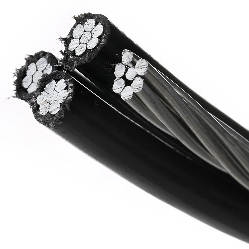 Quadruplex Service Drop Aluminum Conductor cable designed for use to supply 3 Phase Power