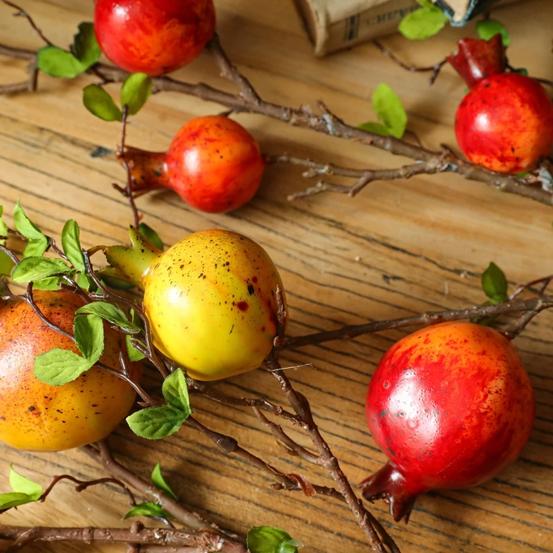 MW10885 Artificial Pomegranate Fruit Branches Foam Real Touch 6 Heads  For Christmas Decoration