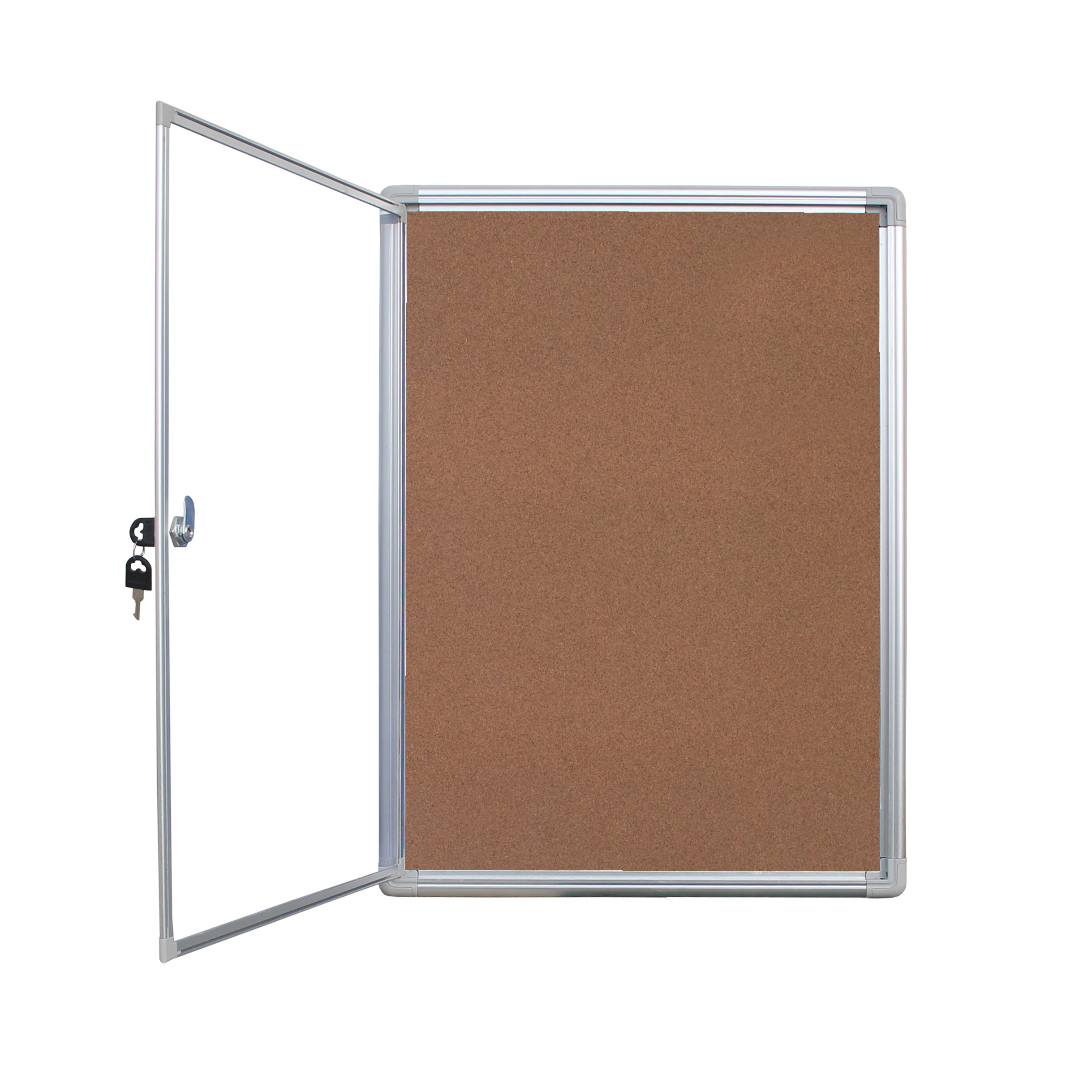lockable custom size cork pin board with acrylic door, display cabinet