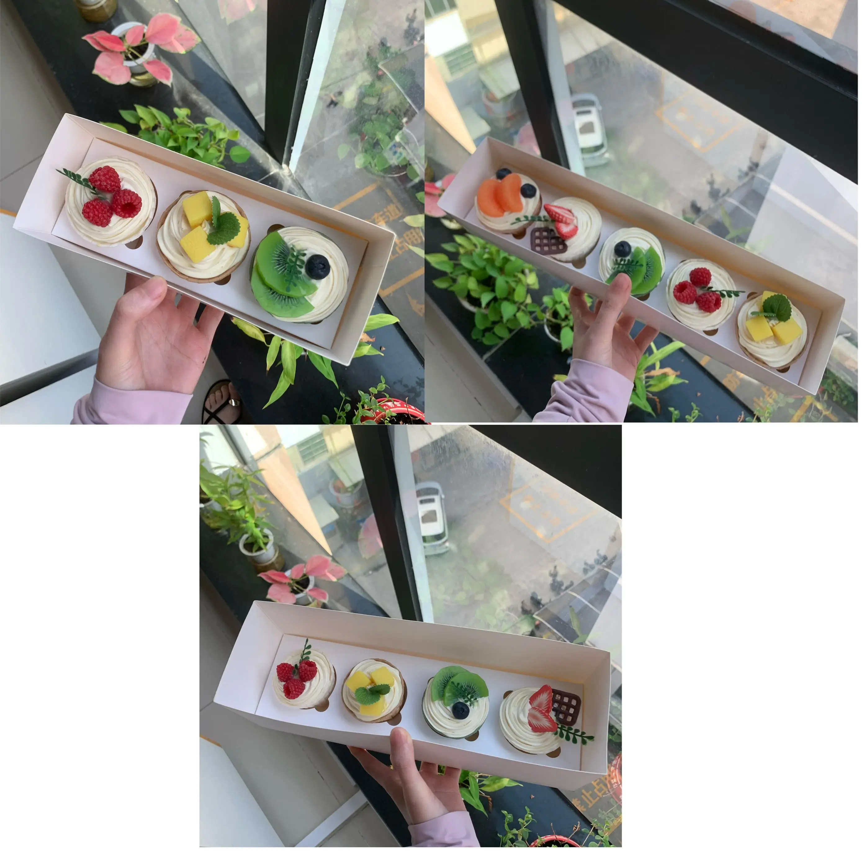 box with window 3/4/5hole cupcake packaging boxes custom cake box high quality bakery packing rectangular PET lid cake cardboard