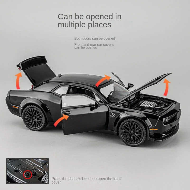 Dodge Challenger Charger SRT diecast 1:32 metal car shock absorber simulation sound and light pullback door open alloy car model