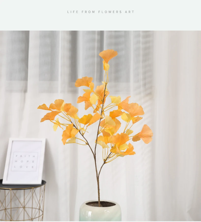 Artificial Ginkgo Biloba Leaves Greenery Stems Plants Farmhouse Home Garden Decor Artificial Faux Ginkgo Leave Branches Decor