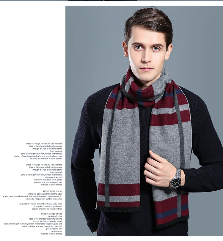 High Quality Soft Cashmere Feeling Long Fashion Men Thick Winter Pashmina Scarfs Wholesale Polyester Shawl with Short Tassels