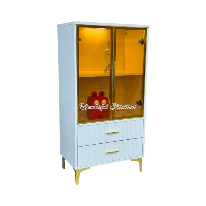 MDF White Bookcase With Glass Doors For Home Office Modern Showcase For Living Room