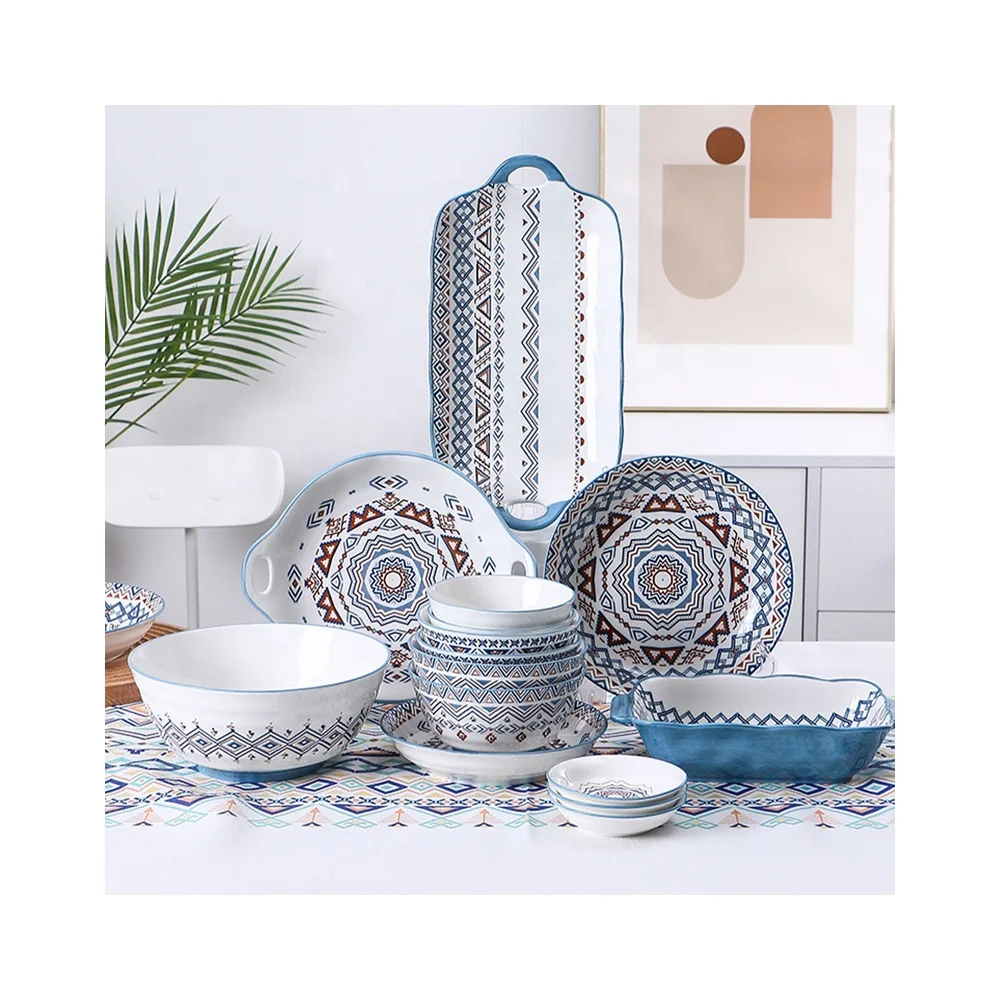 Dinnerware Set Bohemia Style Ceramic Cutlery with Foam Color Box Hand-painted Exquisite Creative Household Tableware
