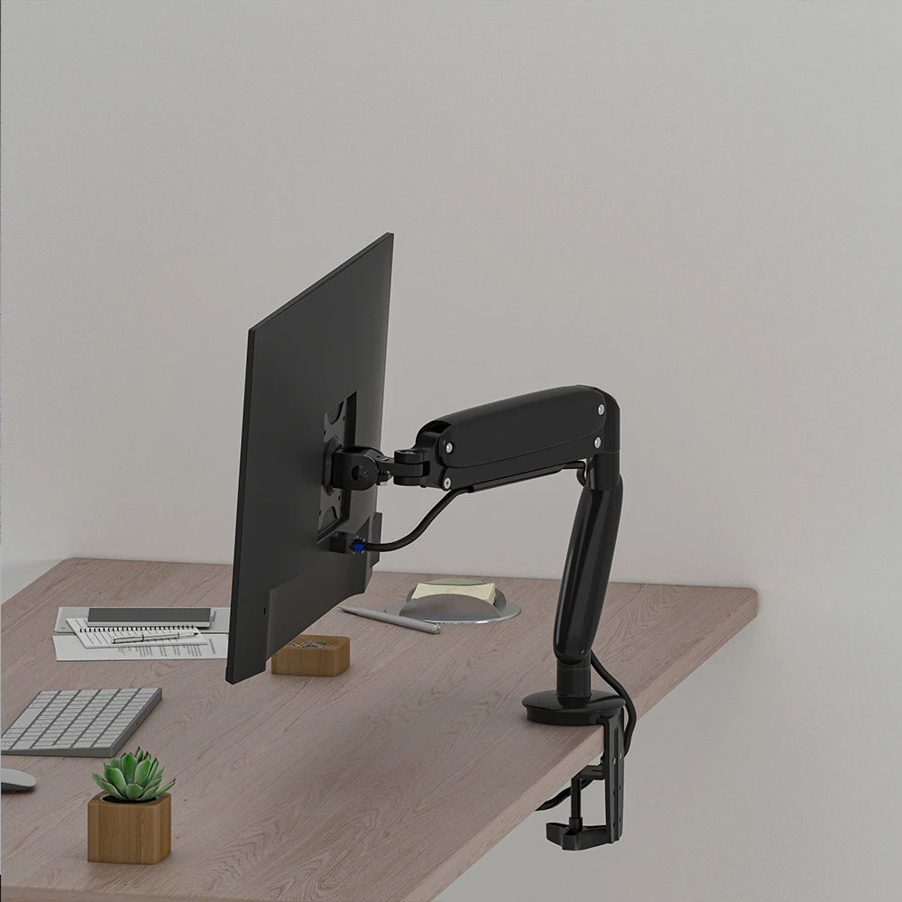 Space Saving Flex Monitor Arm Clamp Aluminum for Computer Accessories Single Monitor Mount with Gas Spring Arms