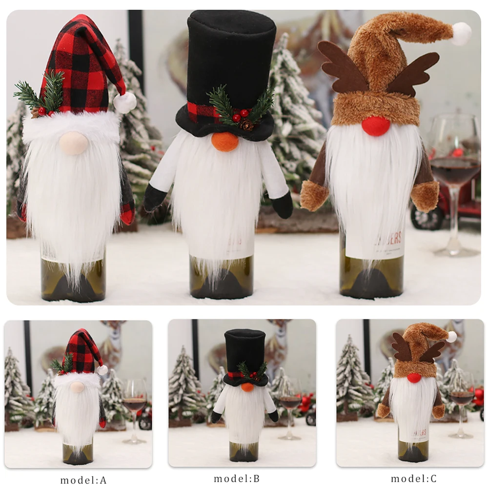 European style tip hat Christmas wine bottle decorate elf no face doll  Santa Claus bottle cover
