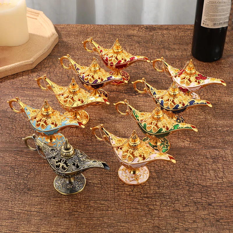 Light Luxury Golden Pattern Aladdin Divine Lamp Dinner Decoration Ornaments Divine Lamp Craft Ornaments