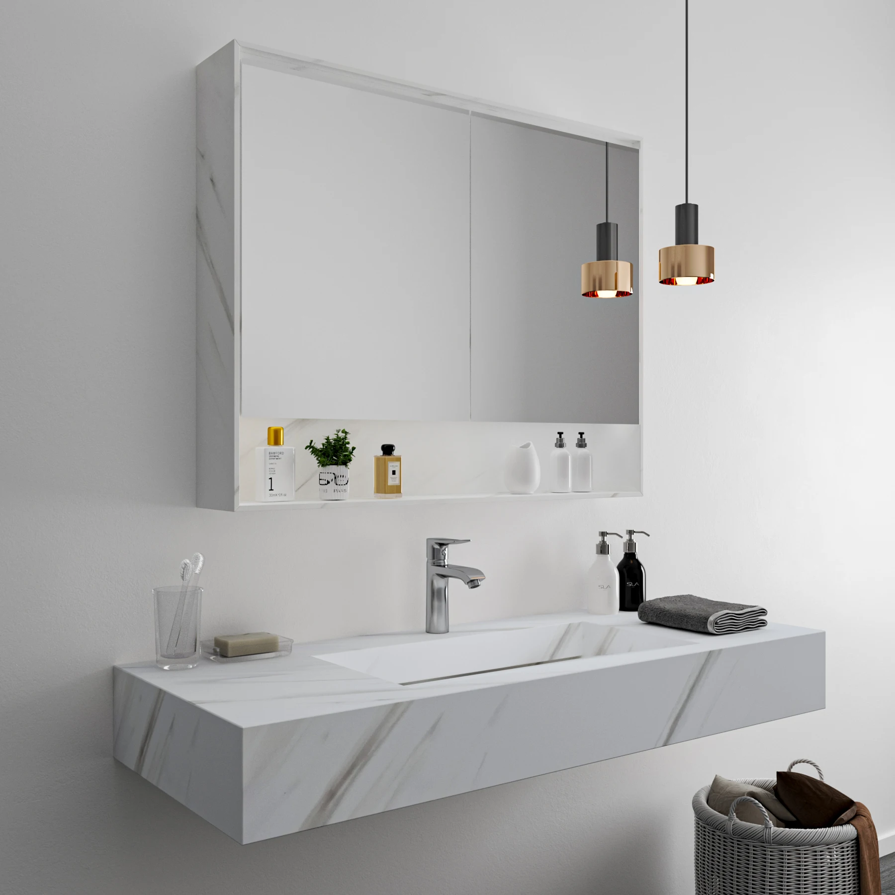 GM rectangular basin sink Modern bathroom Resin Solid surface basin bathroom wash basin with mirror cabinet