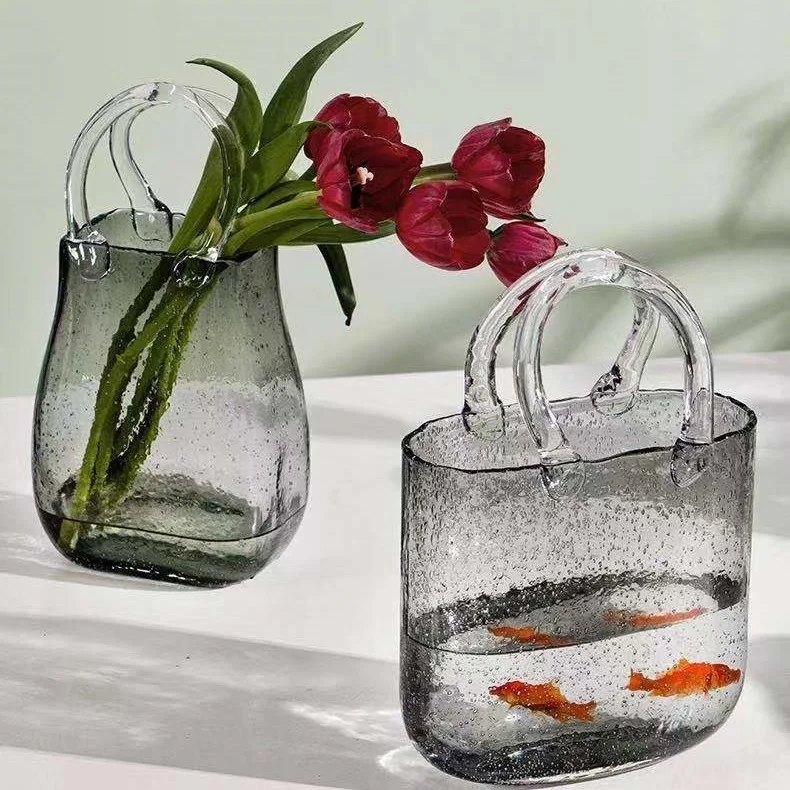 Fashion Personality Factory Wholesale Glass Handbag Vase Glass Vases for Home Decor Glass Vase for Wedding Centerpieces