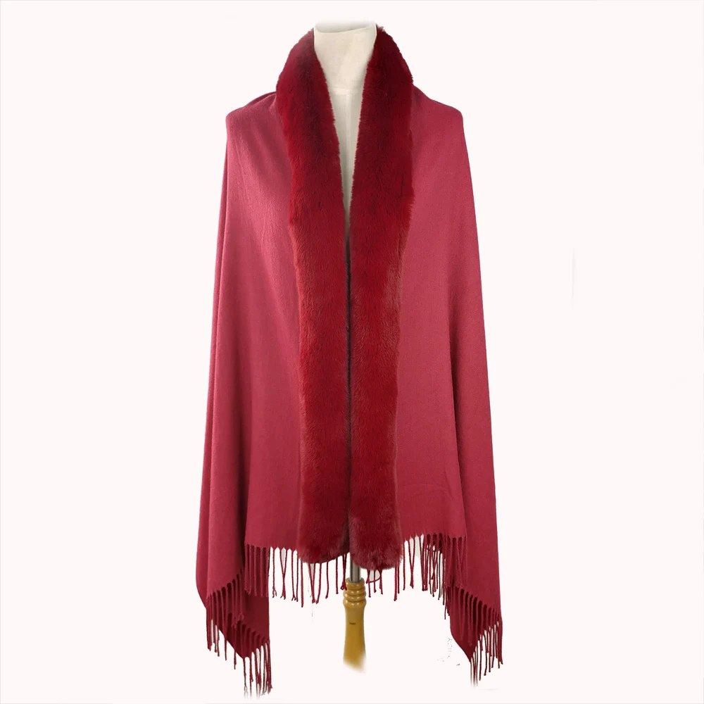 fashion scarf 2020 Imitate cashmere fur shawl srabbit fur trim pashmina shawl