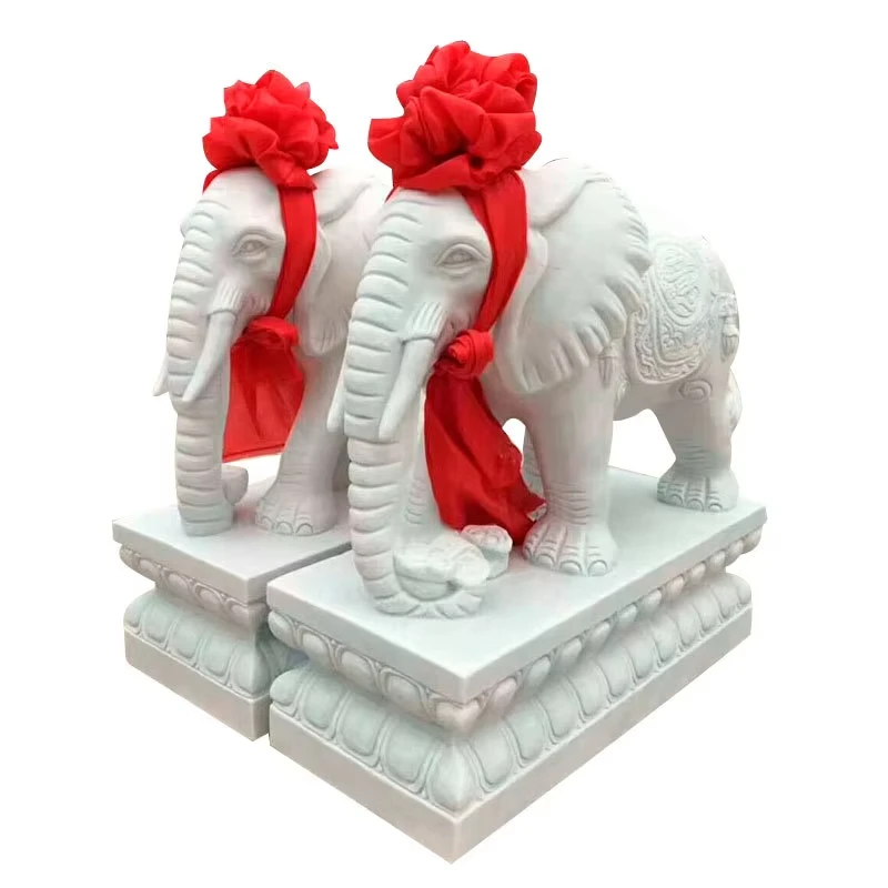 Outdoor Hand Carved Polished Natural Stone Animal Statue Large Marble Elephant Statues Sculpture For Outdoor Decoration