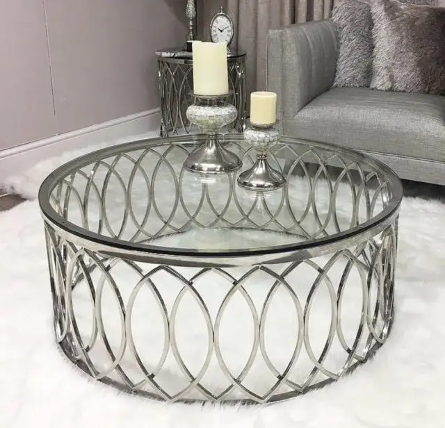 Modern Luxury Living Room Coffee Table Home Furniture Round Marble/Glass Top Gold Stainless Steel Frame Centre Tables Wholesale