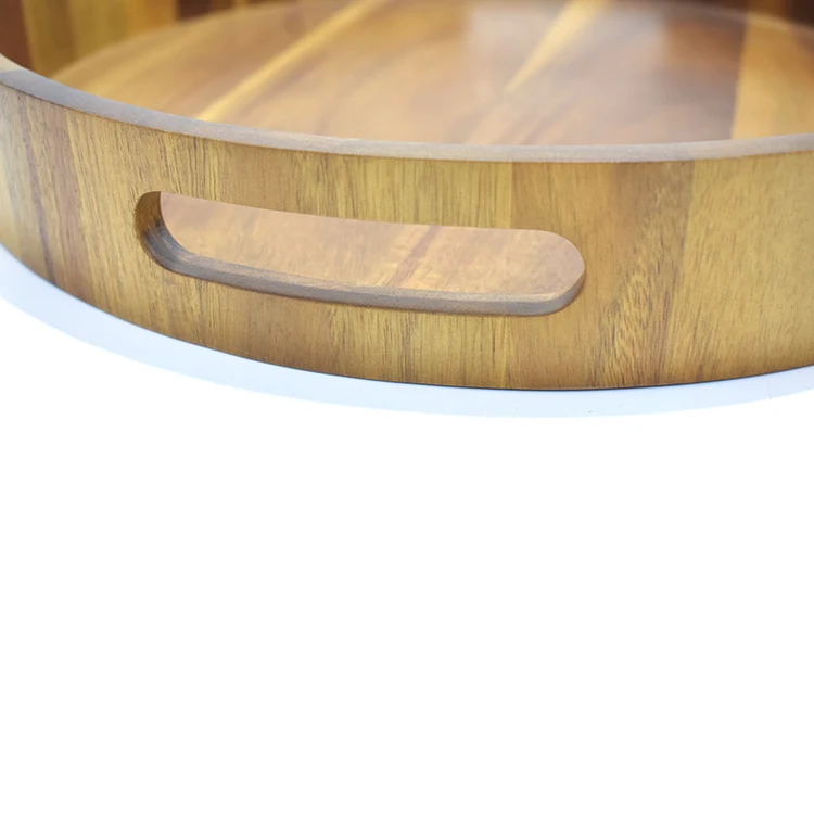 High Grade Practical Round TWO Handle Decor Storage Soild Fruit Food Wooden Serving Trays