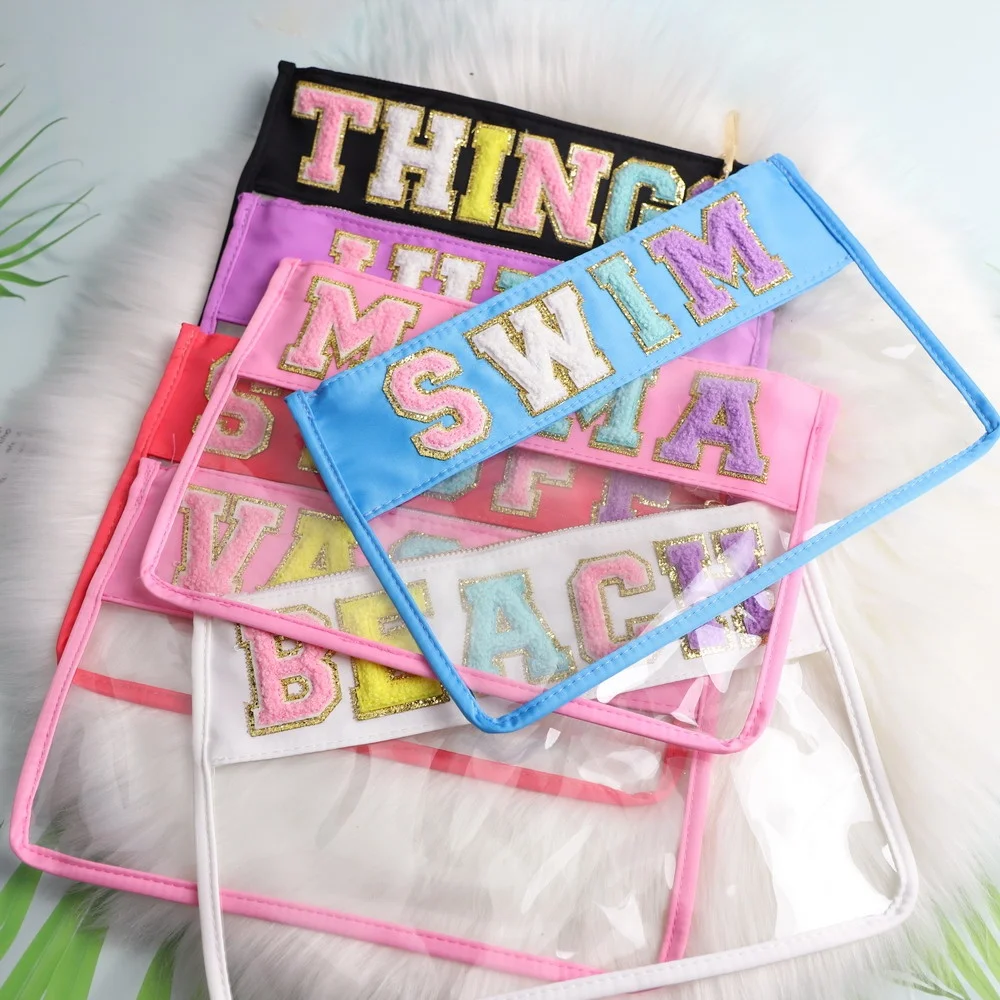 2022 New Monogram Travel Clear Pvc Nylon Pouch Bag Transparent Letter  Mama Things Beach Patch Cosmetic Bag With Zipper