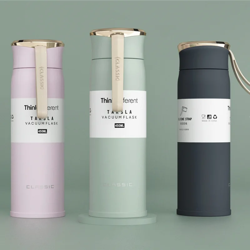 New custom 450ml leakproof double wall thermos vacuum flasks 304 stainless steel insulated sports water bottle