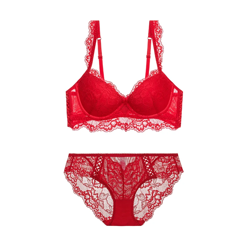 New French style lace lingerie sexy little chest gathered adjustable large size bra set bra