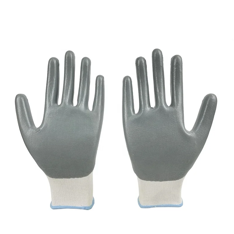 13G полиэстер PU гладкой нитрил покрытие на ладоня защитные рабочие перчатки для промышленного Садоводство строитель