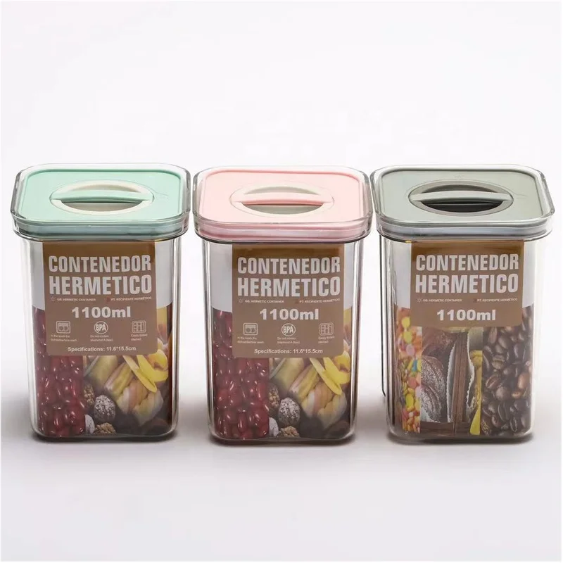 1500ML Household Transparent Grain Storage Tanks Kitchen Food Dry Goods Storage Box Plastic Sealed Can Multigrain Tank