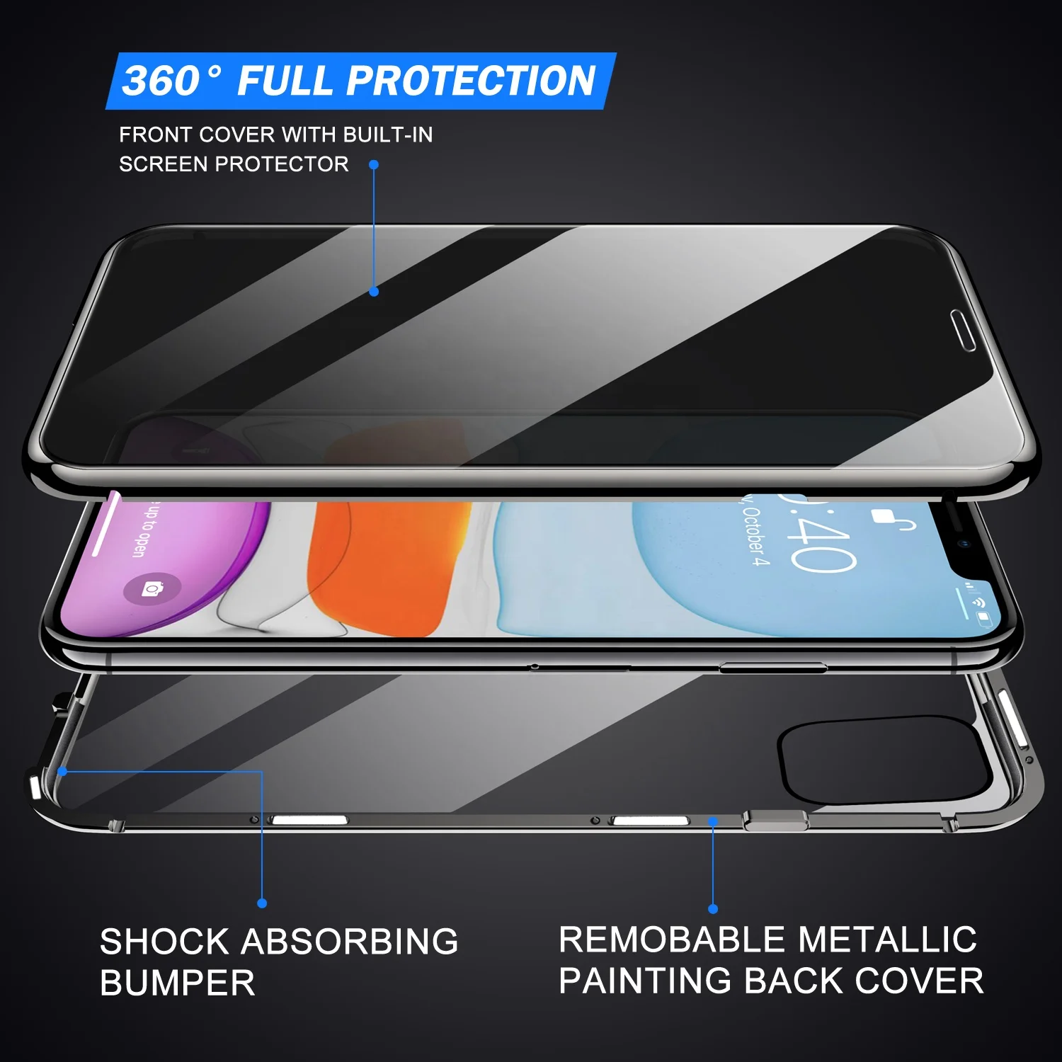 Low price 360 Full Magnetic Adsorption Case For iPhone 6S 7 8plus XR XSmax 11pro  Clear Double-sided Glass+Built in Magnet Case