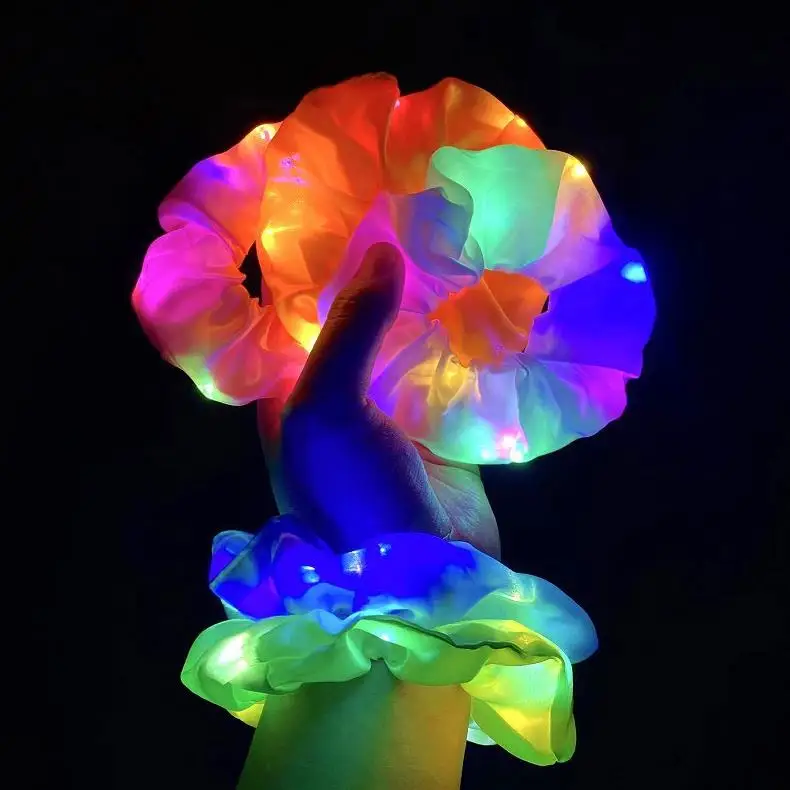 Fun Party Favors LED Hair Scrunchy Flashing Hair Bands for Women Girls Luminous Colorful Glow Hair Tie 3 Light Modes