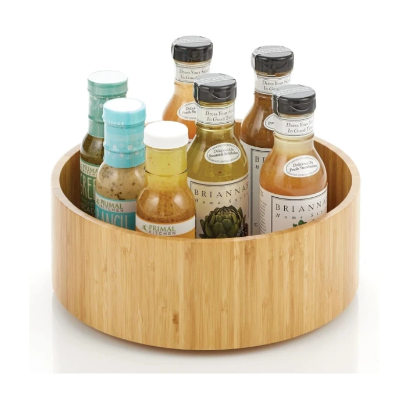Lazy Susan Turntable Bamboo Spinner Kitchen Cabinet Pantry Fridge Cupboards Rotating Organizer for Food Spices or Condiments