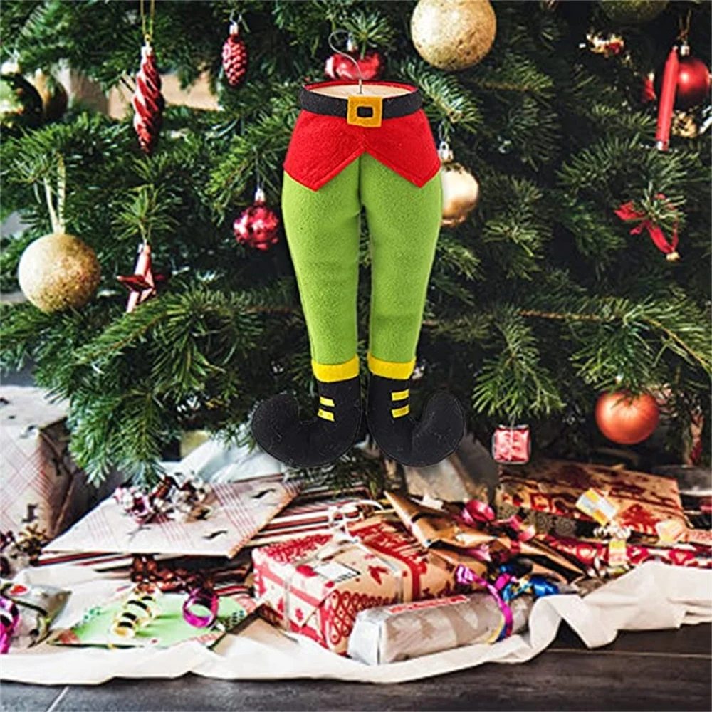 New 12.6 inches pendants Christmas window Christmas legs elf tree decorations indoor outdoor hangs green silver balls decoration