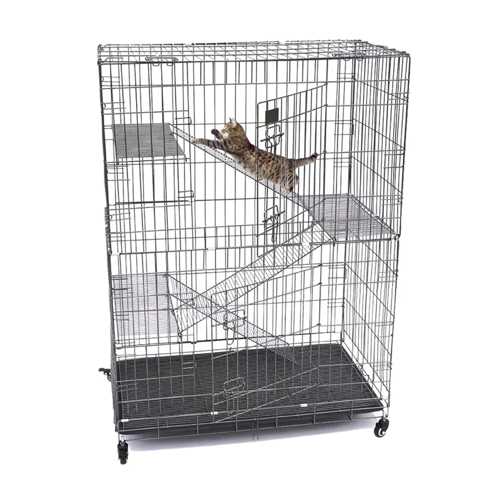 Недорогой двухуровневый корпус для кошек с большой металлической проволокой домашних животных комнатная клетка колесами