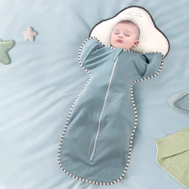 Soft Breathable Cotton Swaddle Blanket Zipper Easy Zip Wrap Transition Newborn Baby Printed Technique Baby Girls Boys Sleep