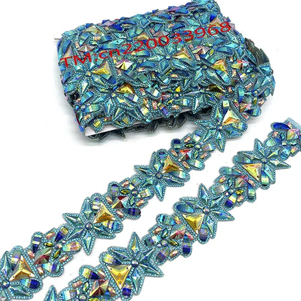 2025 New Saint Lucia Carnival Green AB Royal Blue AB Dress Trimming Hot Fix Rhinestone Bead Resin Caribbean Carnival Costumes