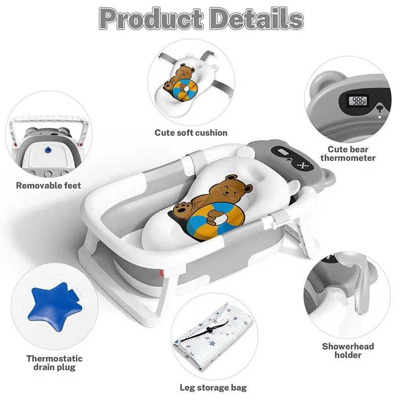 New Born Plastic Baby Bathtub Real-Time Temperature Sensing Portable Foldable Baby Bath Tub