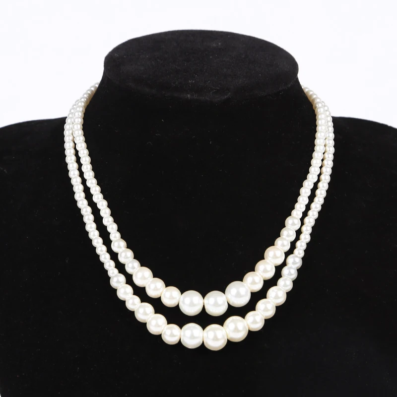 Hot Sale Glass Pearl Necklace 2 Layer Niche design Choker 4mm 6mm 8mm 10mm Layering For Women