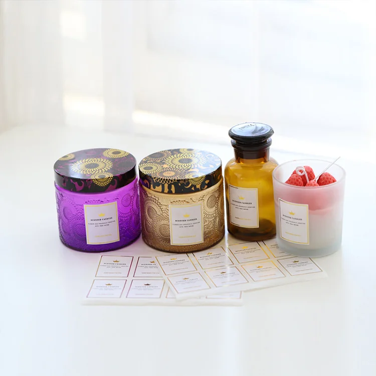 luxury square custom adhesive logo double layer paper sticker candle jars label
