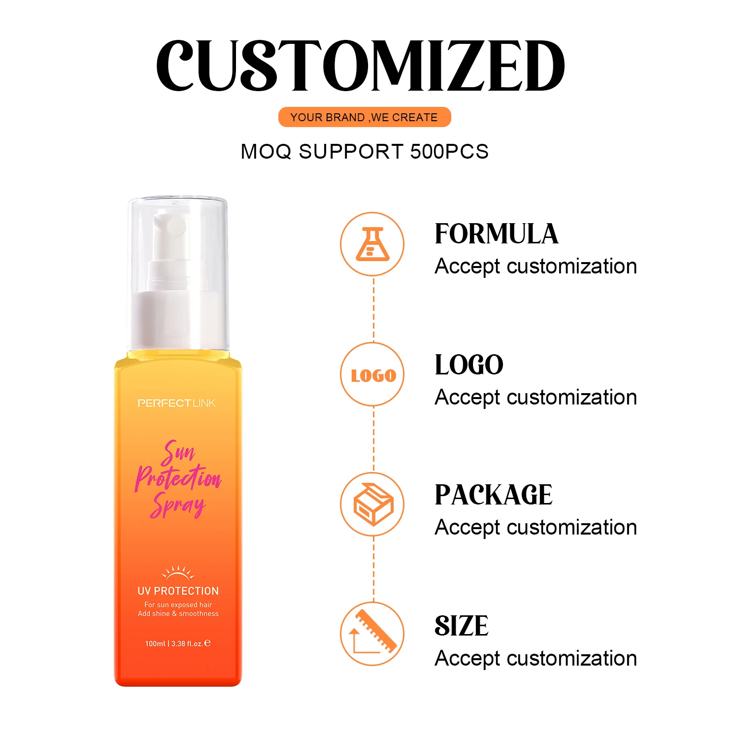 Private Label Professional Detangle Silk Hair Mist Perfume Spray UVA UVB Sun Block Mist Heat Protectant Spray